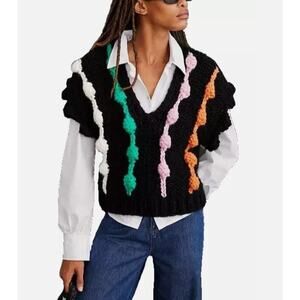 Anthropologie Maeve Bauble Sweater Vest Chunky Knit Black One Size